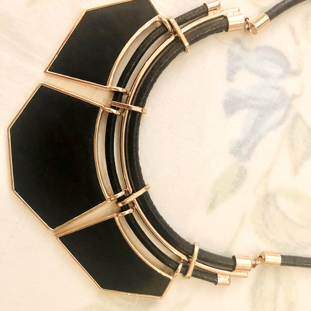 Beautiful Black Faux Leather Bib Necklace - NWOT